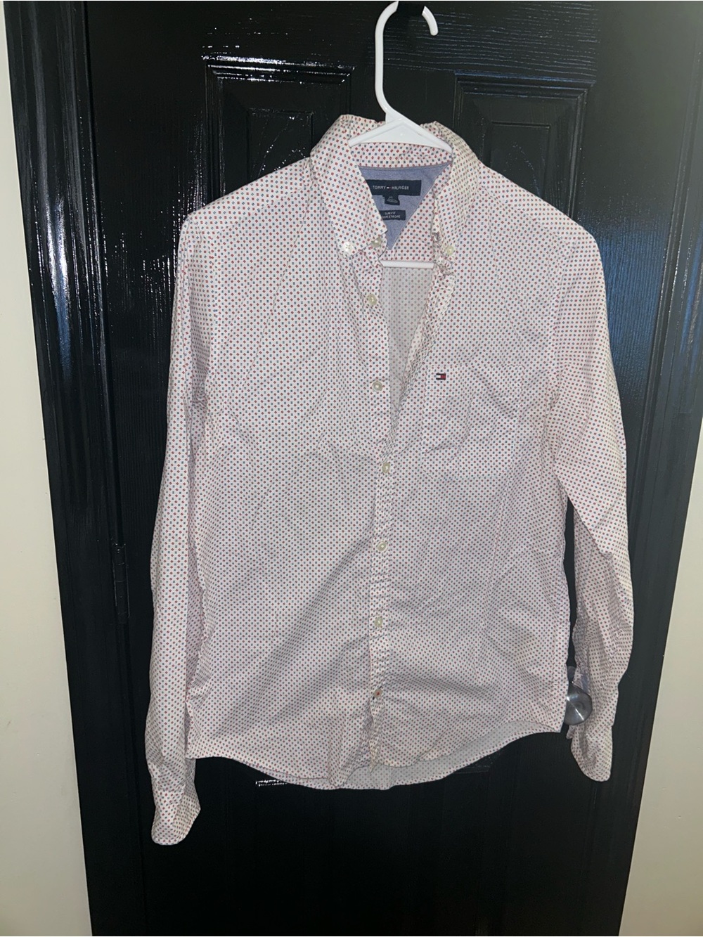 Tommy Hilfiger White Button-Down Shirt with Red Micro Dots
